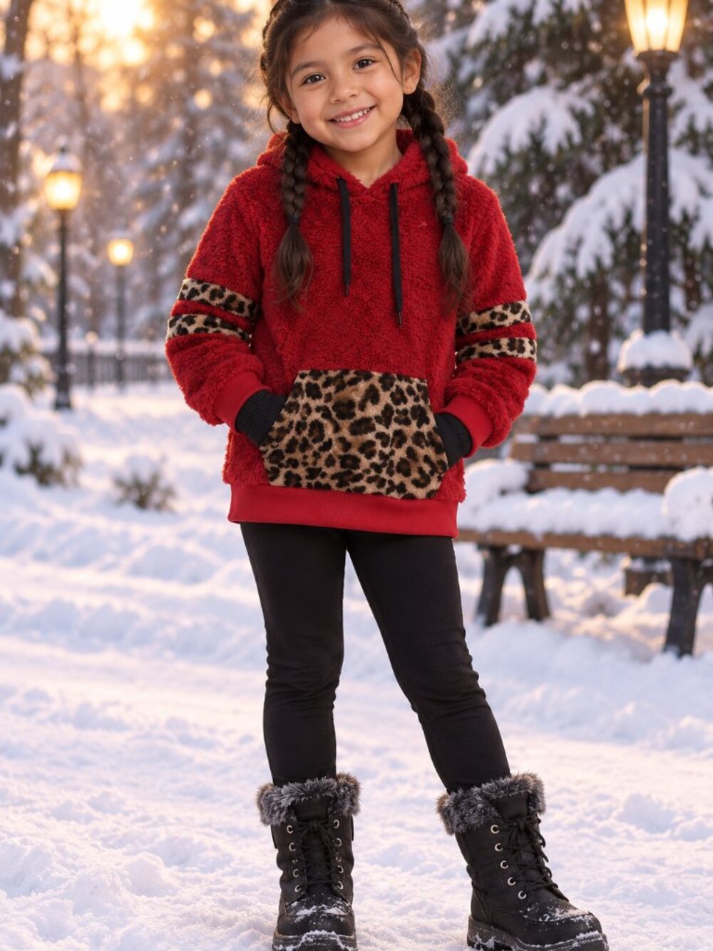 FORREAL BOUTIQUE GIRLS ANIMAL PRINT SHERPA LONG SLEEVE HOODIE